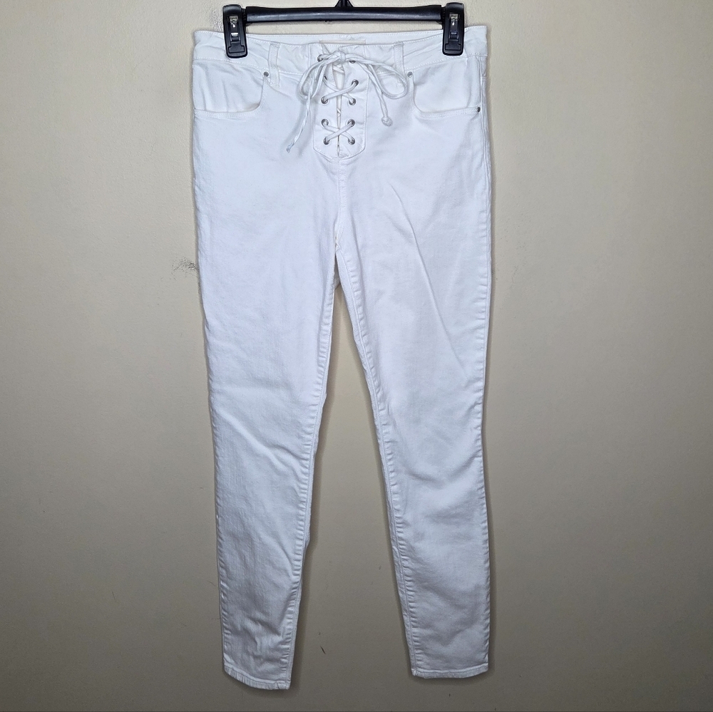 PacSun White Lace Up Tie High Rise Skinniest Skinny Jeans Size 28 Y2K Style